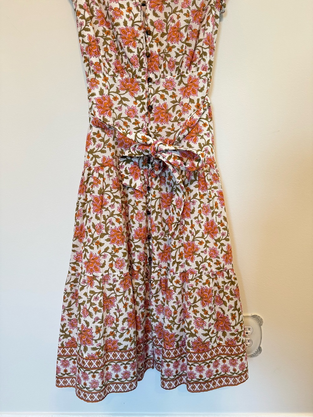Veronica Beard Lexington Garden Floral Print Cotton Midi Dress Sz 8 Belted Lined - Picture 7 of 11